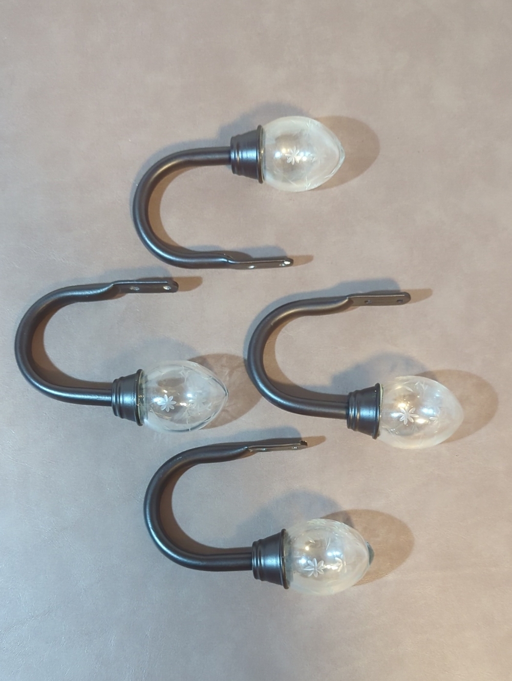 Set Of 4 Curtain Hold Back Metal And Acrylic With Etched Flowers Brown And Clear